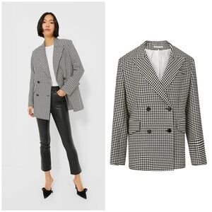 $798 Veronica Beard Hutchinson Houndstooth Plaid Print Blazer Long Jacket Size16